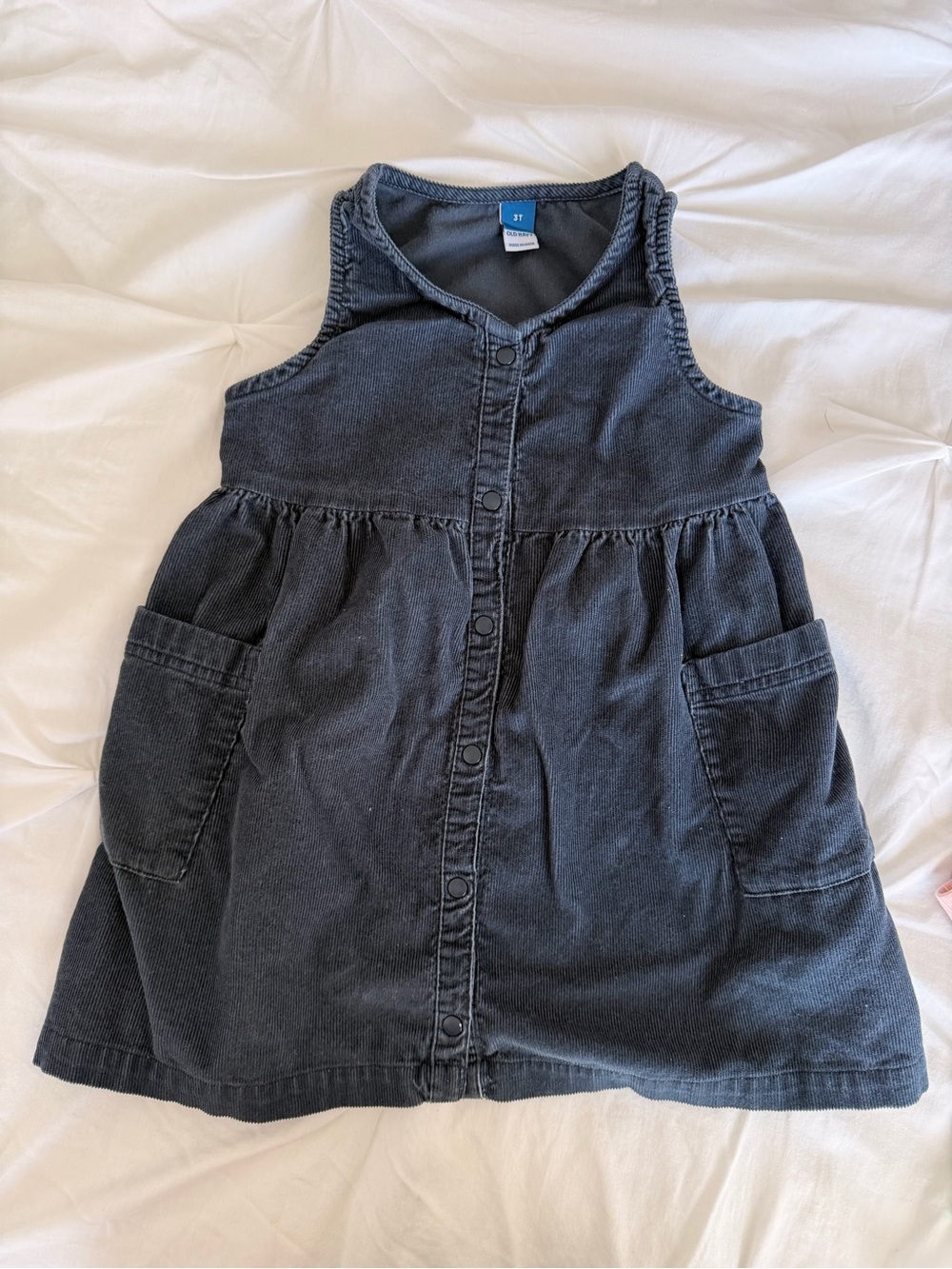 Old Navy Navy Corduroy Denim-Look Button Front Tank Dress